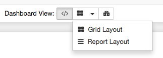 Screenshot of the dashboard toolbar with layout mode dropdown open
